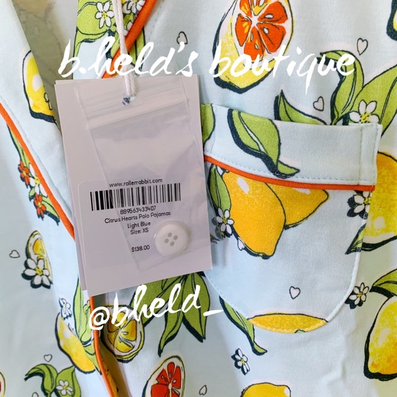Roller Rabbit Citrus Hearts Polo Pajamas in Light Blue Size XS Brand New NWT - Picture 5 of 16